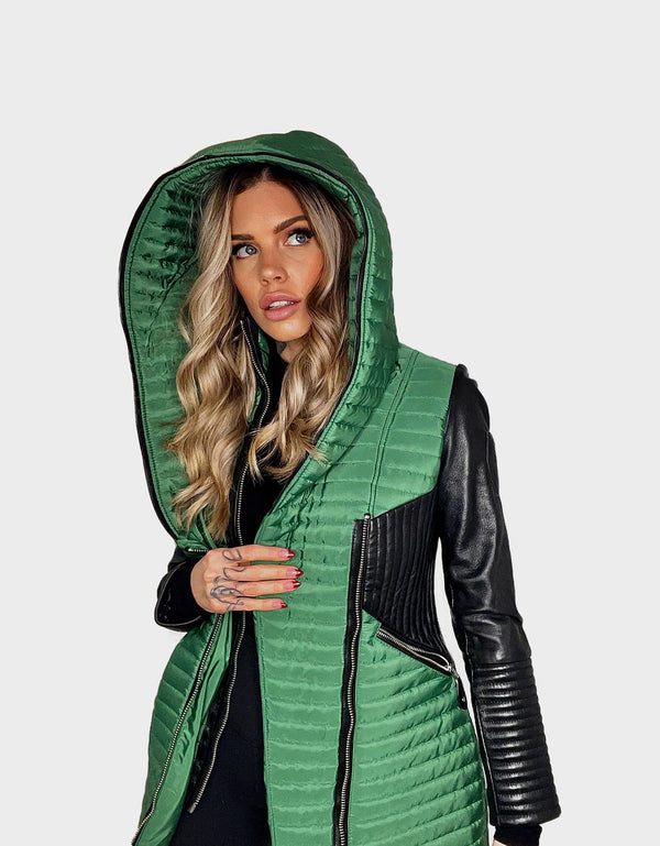 KIKKI PARKA D'HIVER À MANCHES EN CUIR POUR FEMME